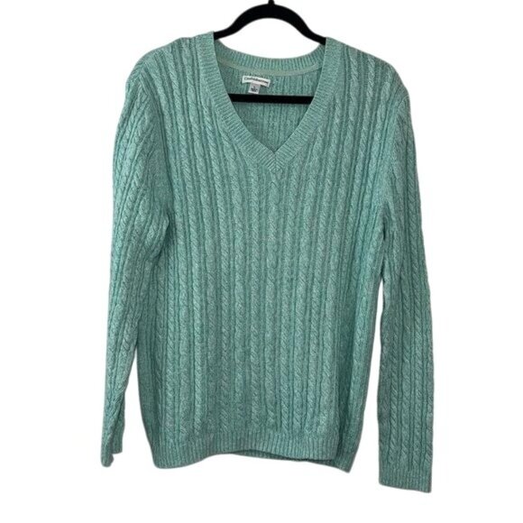 Croft & Barrow Womens Cable Knit V-Neck Sweater Mint Green Size L - Picture 1 of 7